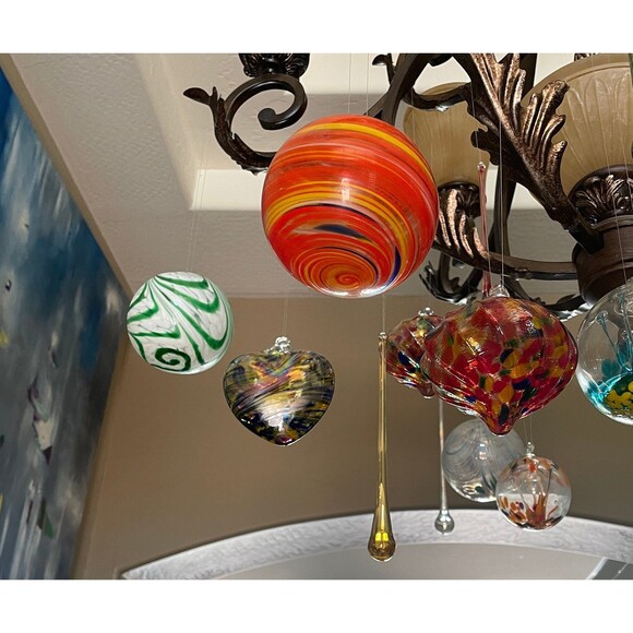 2 Sisters Artisan Glass 4" Red & White Swirled Blown Glass Ornament - Picture 6 of 7